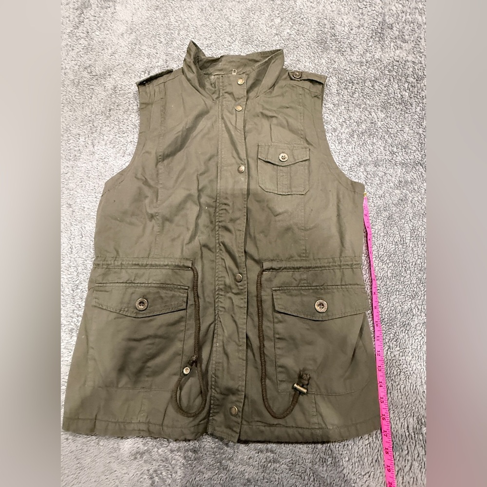 Women's Olive Utility Vest with Drawcord Waist